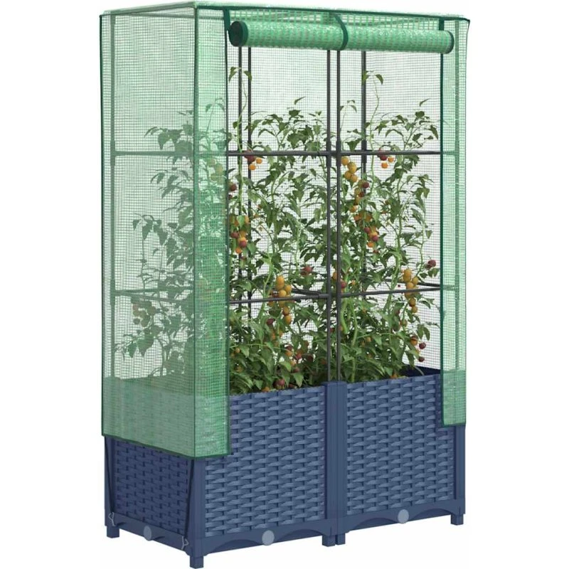Højbed med drivhusovertræk 80x40x138 cm – rattan-look