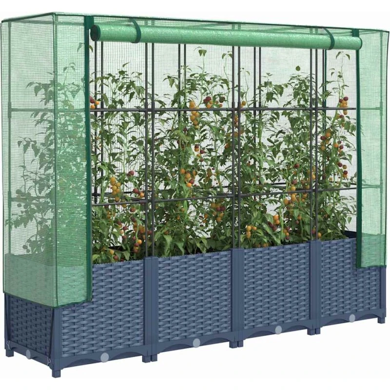 Højbed m. drivhusovertræk rattan-look 160x40x138
