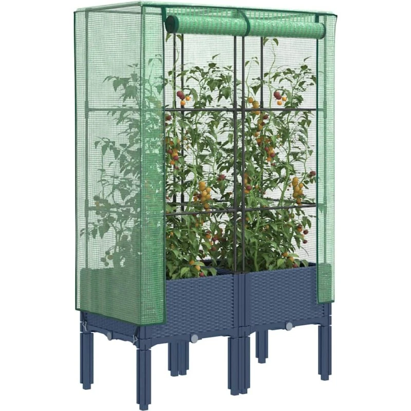 Højbed med drivhusovertræk 80×40×140 cm - rattan-look