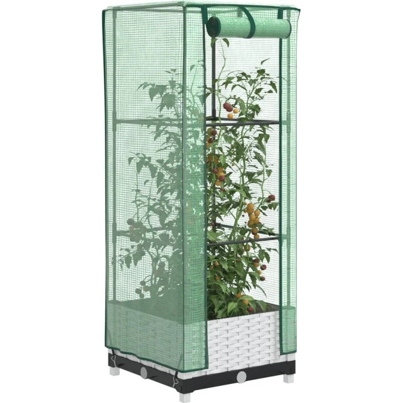 Højbed med drivhusovertræk 40x40x123 cm - rattan-look