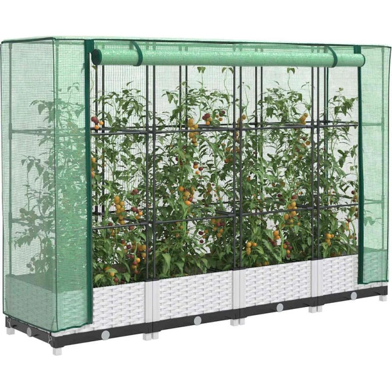 Højbed med drivhusovertræk 160x40x123 cm – rattan-look
