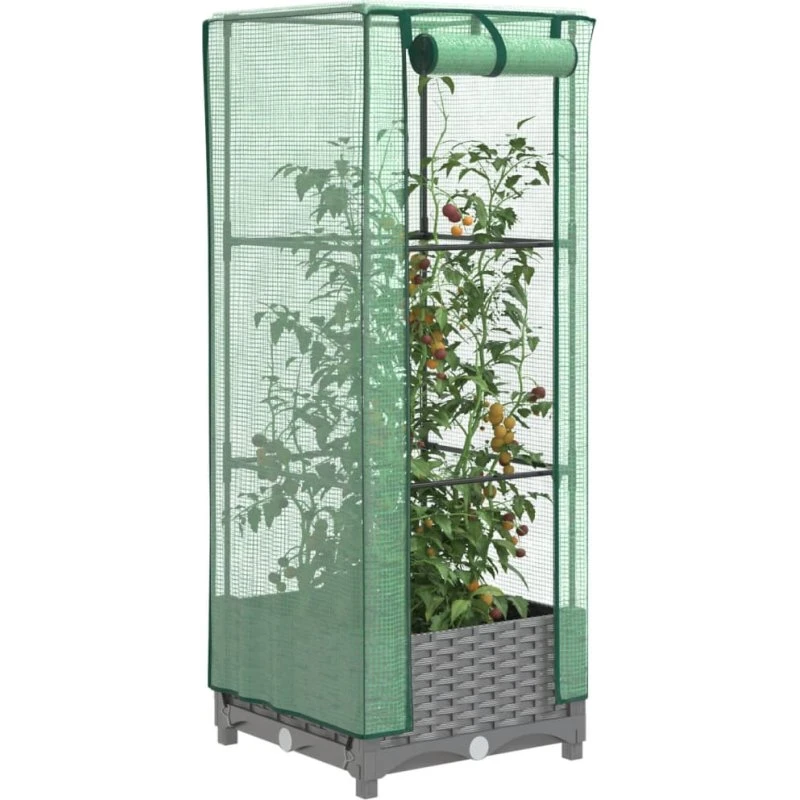 Højbed med drivhusovertræk 40x40x123 cm – rattan-look