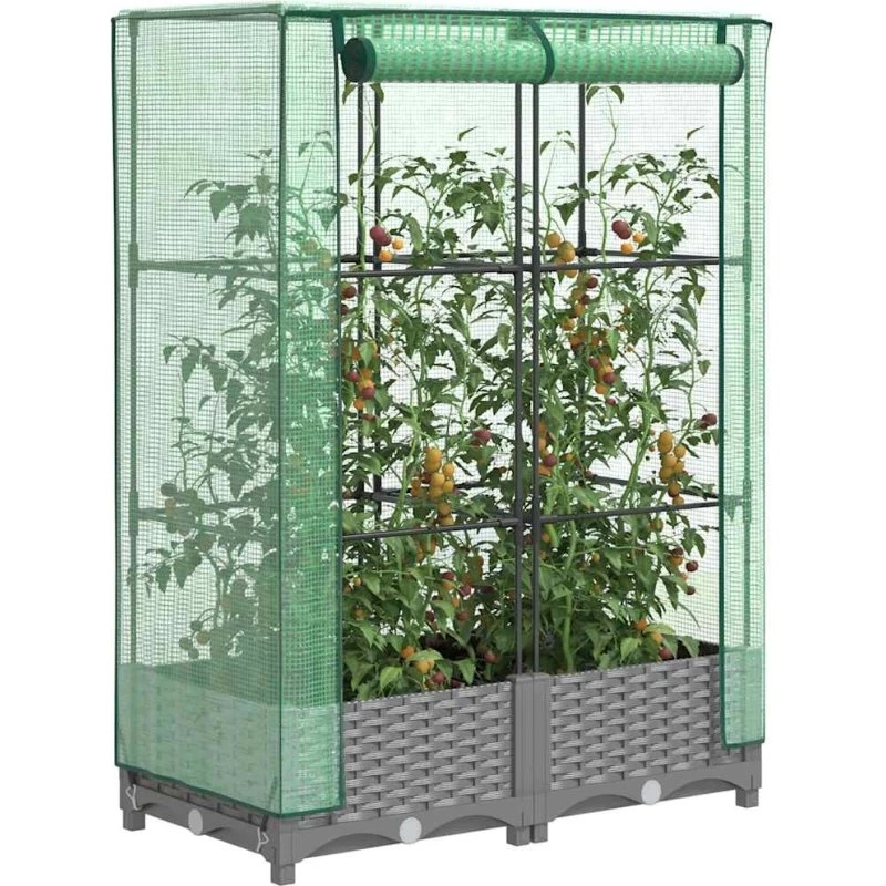 Højbed med drivhusovertræk 80x40x123 cm – rattan-look