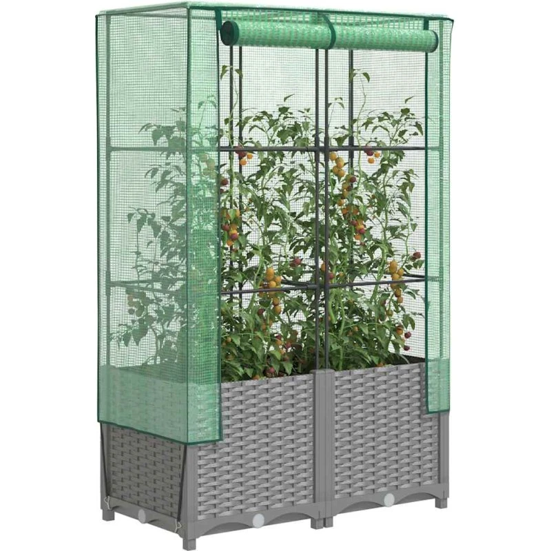 Højbed med drivhusovertræk 80x40x138 cm – rattan-look