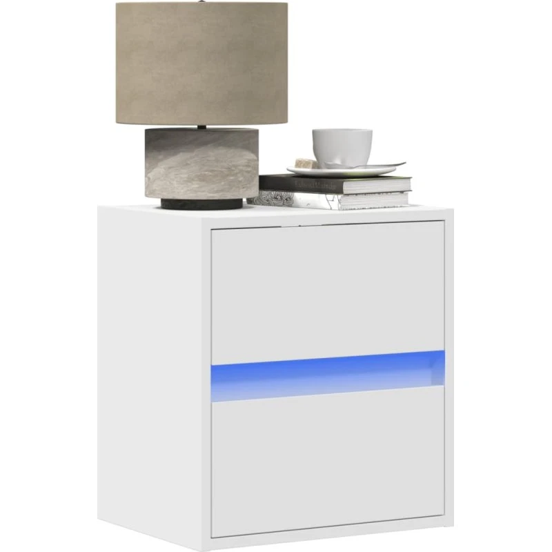 Væghængte sengeborde 2 stk. med RGB LED, hvid