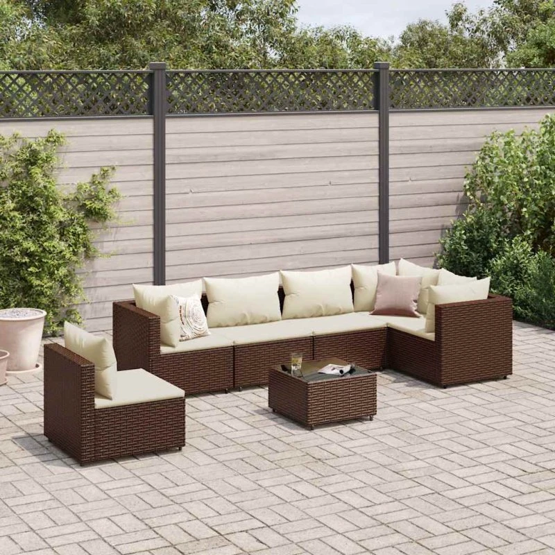 Loungesæt til haven 7 dele i brun polyrattan