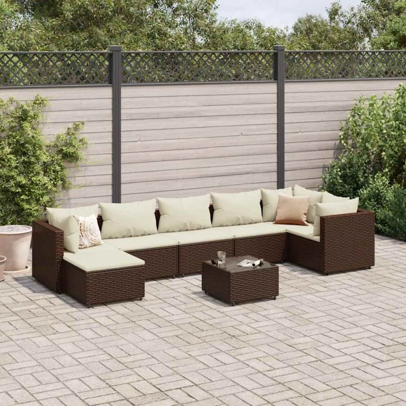 Loungesæt til haven 8 dele i brun polyrattan