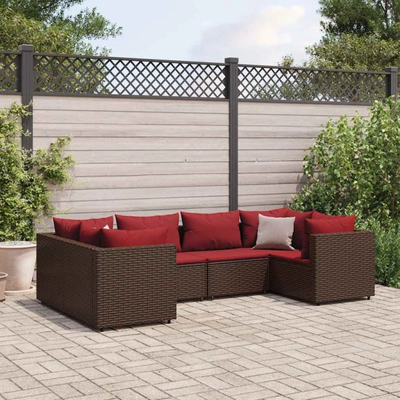 Loungesæt til haven 6 dele i brun polyrattan