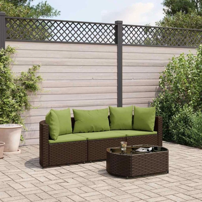 Havesofasæt 4 dele i polyrattan med hynder – brun