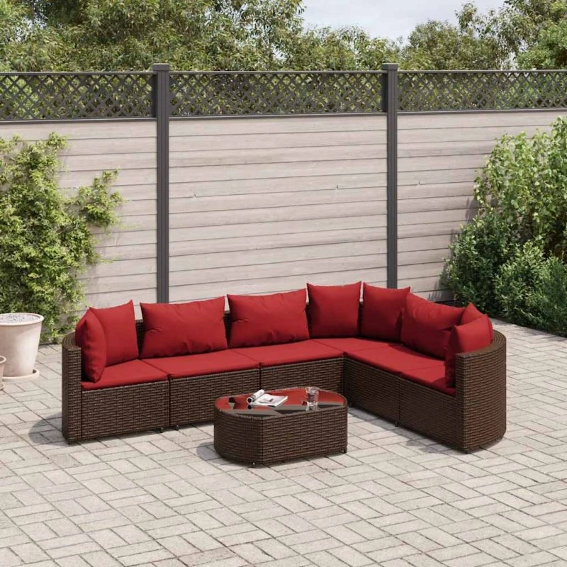 Havesofasæt 7 dele i brun polyrattan med hynder