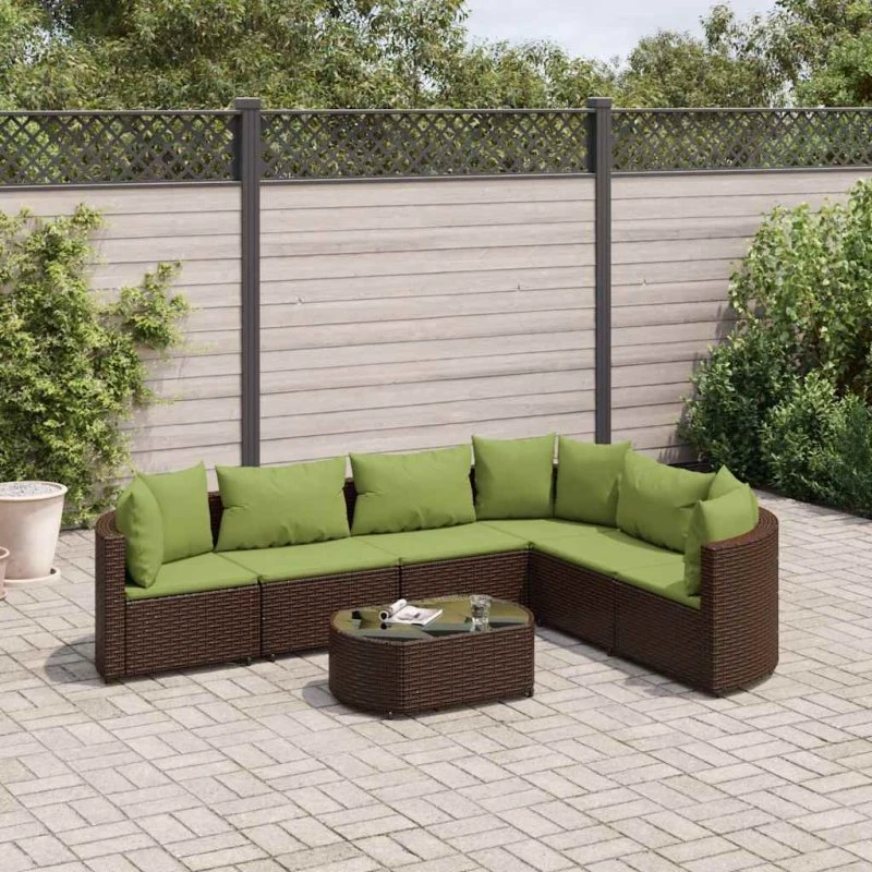 Havesofasæt 7 dele i brun polyrattan med hynder