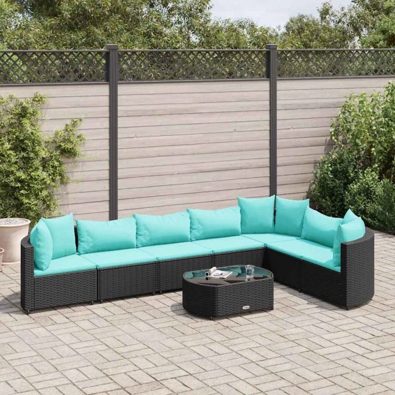 Havesofasæt 8 dele i sort polyrattan med hynder