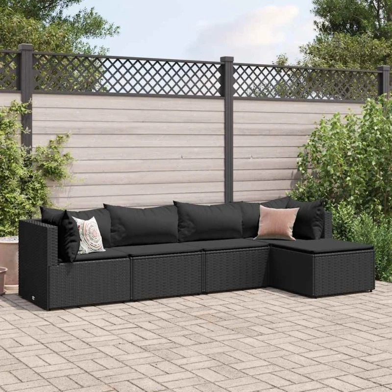 Loungesæt til haven 5 dele i sort polyrattan