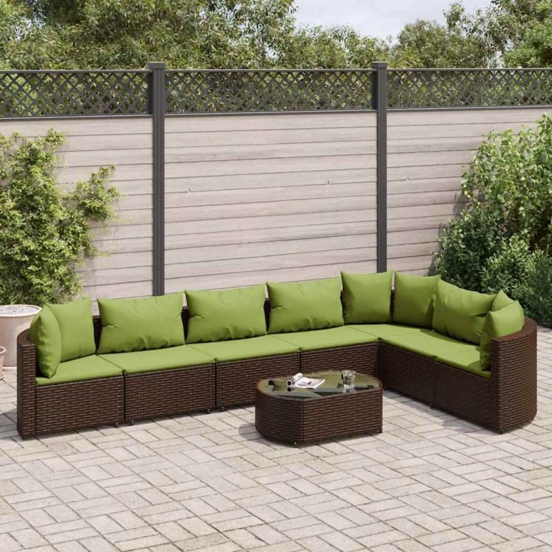 Havesofasæt 8 dele i brun polyrattan med hynder