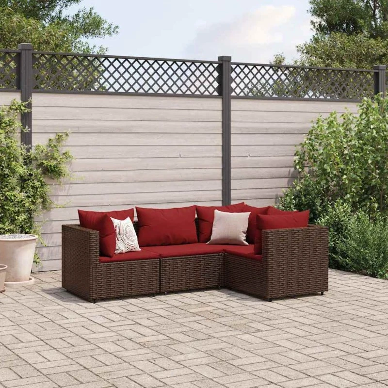 Loungesæt til haven 4 dele i polyrattan brun