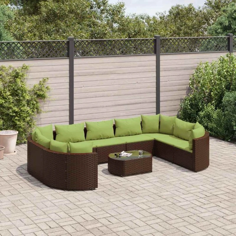 Havesofasæt 10 dele i brun polyrattan med hynder