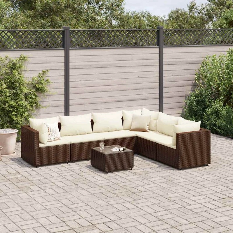Loungesæt til have 7 dele i brun polyrattan