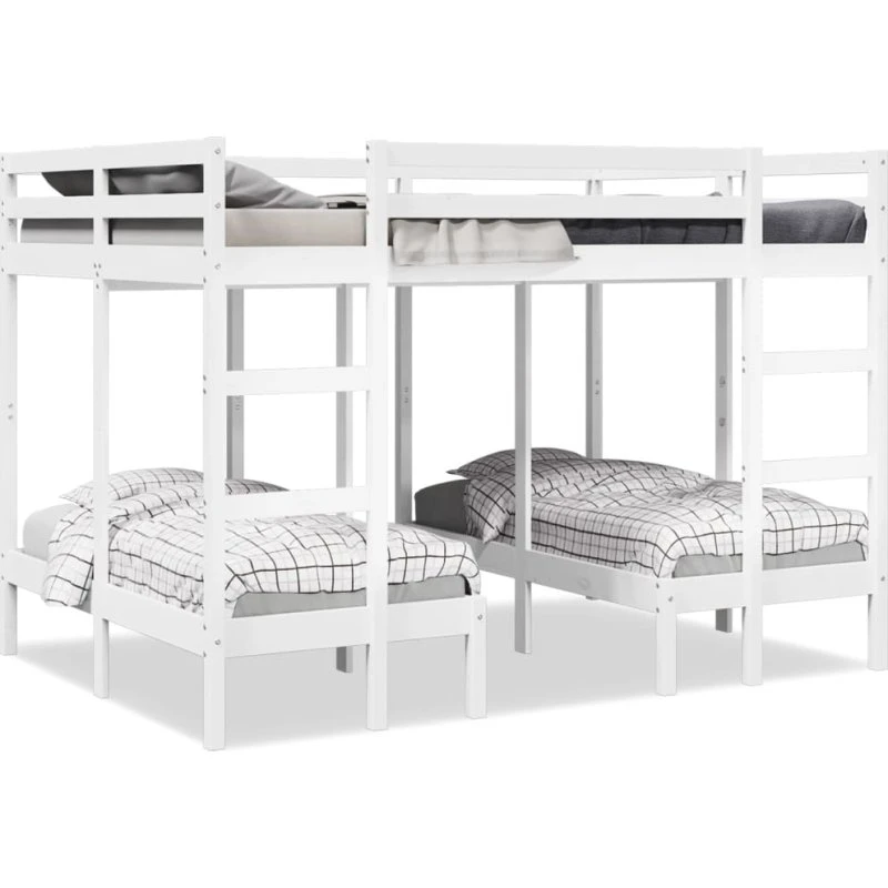 Tredobbelt køjeseng 140x200/70x140 cm i massivt fyrretræ, hvid