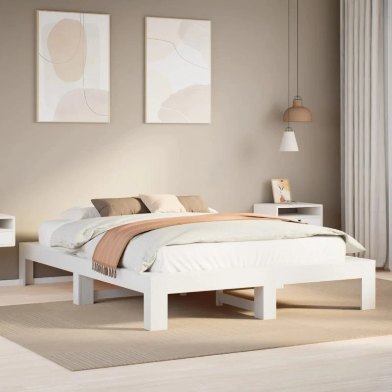 Sengeramme 140x190 massivt fyrretræ hvid – uden madras