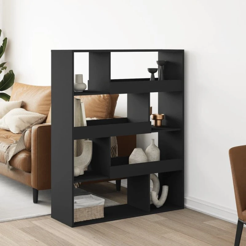 Rumdeler reol 100x33x125,5 cm sort - konstrueret træ