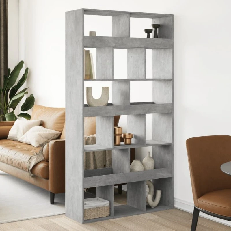 Rumdeler reol i konstrueret træ 100x33x187,5 cm – betongrå