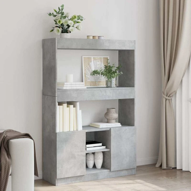 Reol i konstrueret træ 92x33x140 cm – betongrå