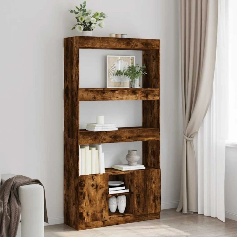 Reol i konstrueret træ 92x33x180 cm – røget egetræsfarve