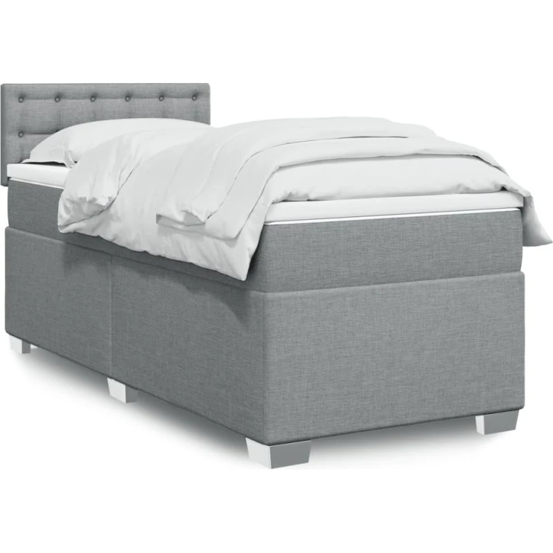 Kontinentalseng 90x200 med pocketmadras – Lysegrå stof