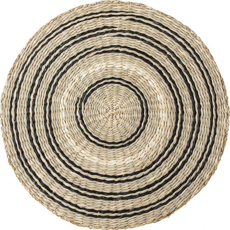 Bloomingville dækkeservietter i søgræs, sort/natur - sæt 6 (Ø38 cm)