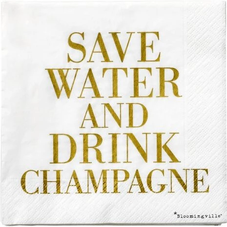 Bloomingville Servietter 33x33 Save Water & Drink Champagne, Guld/Hvid 20stk
