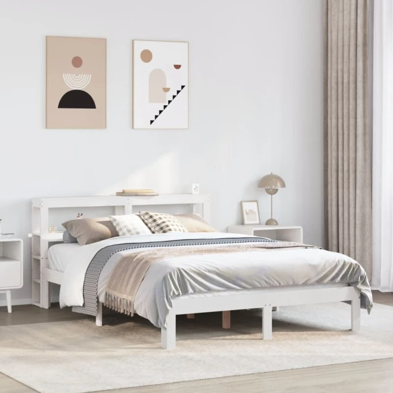 Sengeramme med sengegavl 120x190 cm massivt fyrretræ, hvid