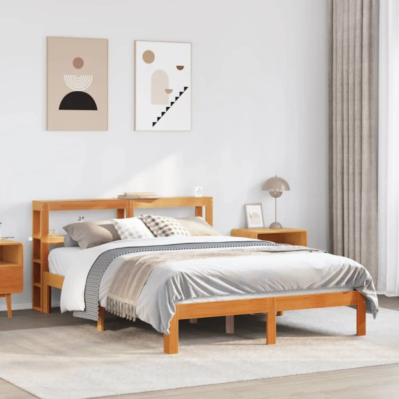Sengeramme i massivt fyrretræ 135x190 cm – brun