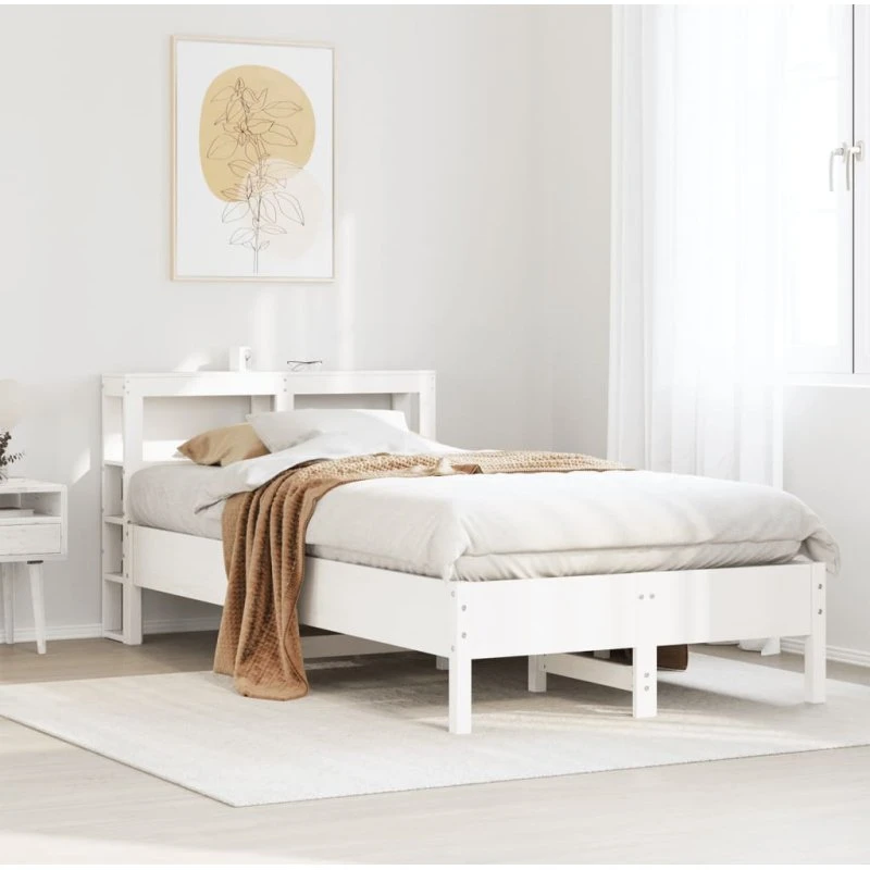 Sengeramme 75x190 cm i massivt fyrretræ, hvid