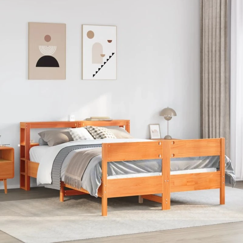Sengeramme 135x190 cm i massivt fyrretræ - brun
