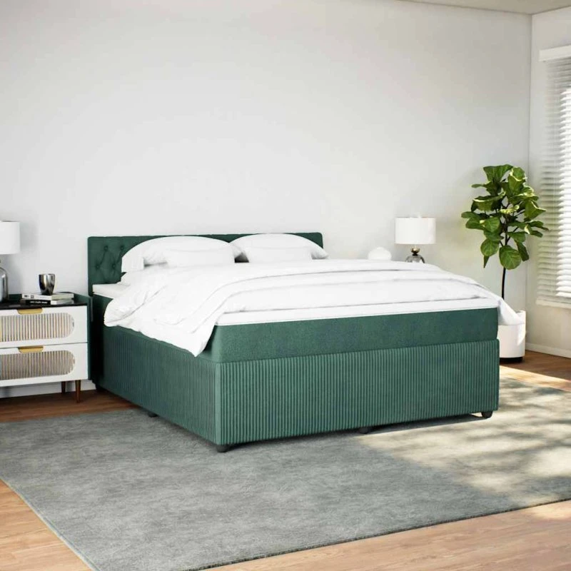 Kontinentalseng 180x200 cm i mørkegrøn fløjl med pocketmadras