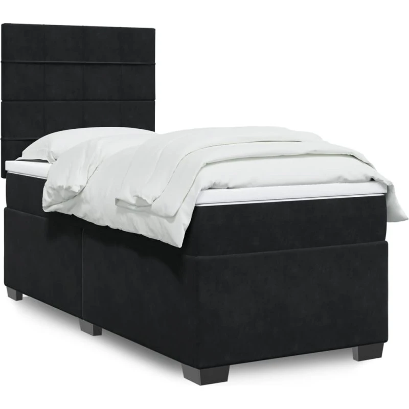 Kontinentalseng 90x190 cm i sort fløjl med pocketmadras