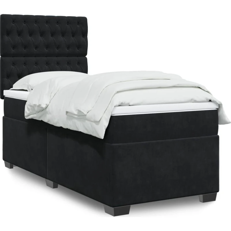 Kontinentalseng 90x190 cm med madras – Sort fløjl