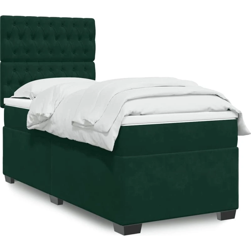 Kontinentalseng 90x200 cm i mørkegrøn fløjl med madras