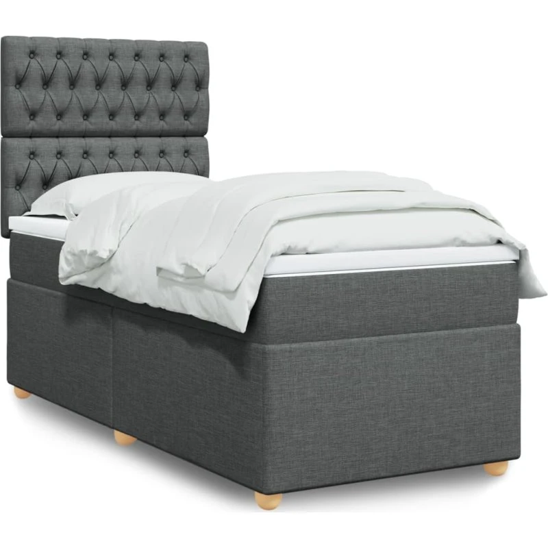 Kontinentalseng 90x200 cm med pocketmadras - mørkegrå