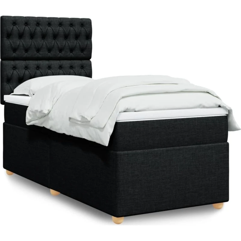 Kontinentalseng 80x200 cm i sort stof med pocketmadras