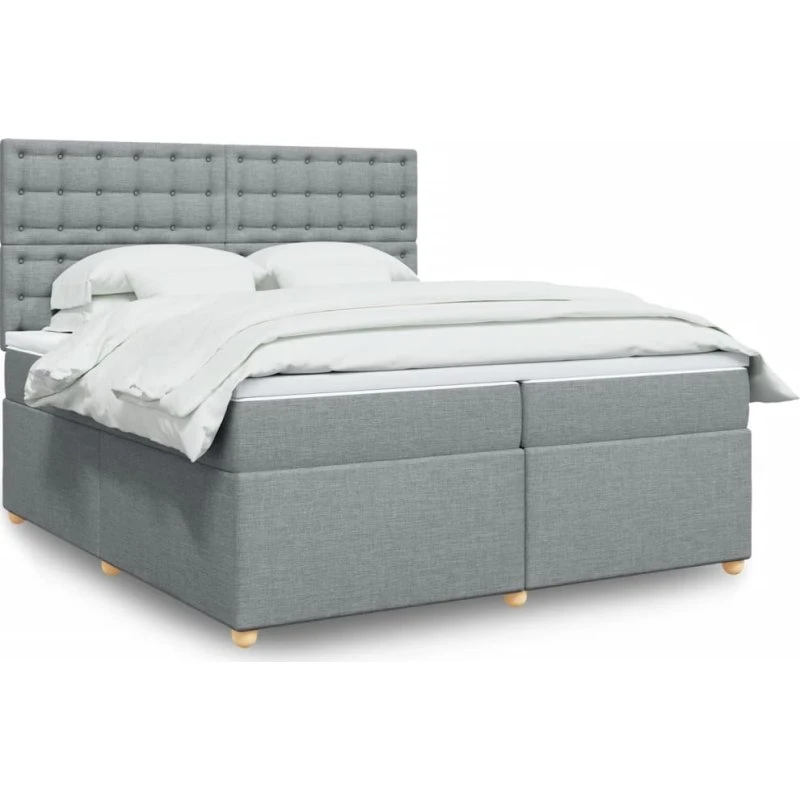 Kontinentalseng 200x200 cm med pocketmadras – lysegrå