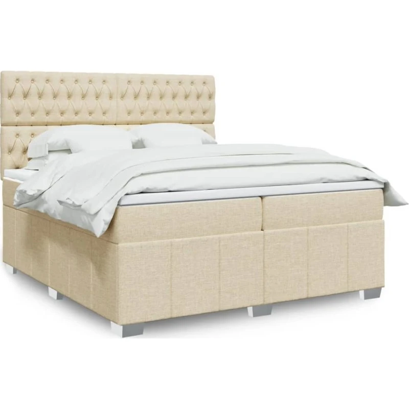 Kontinentalseng 200x200 cm i creme stof med pocketmadras