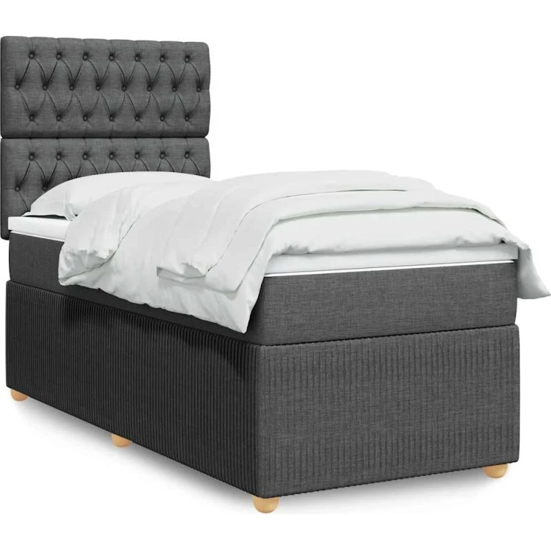 Kontinentalseng 90x190 cm med pocketmadras - mørkegrå
