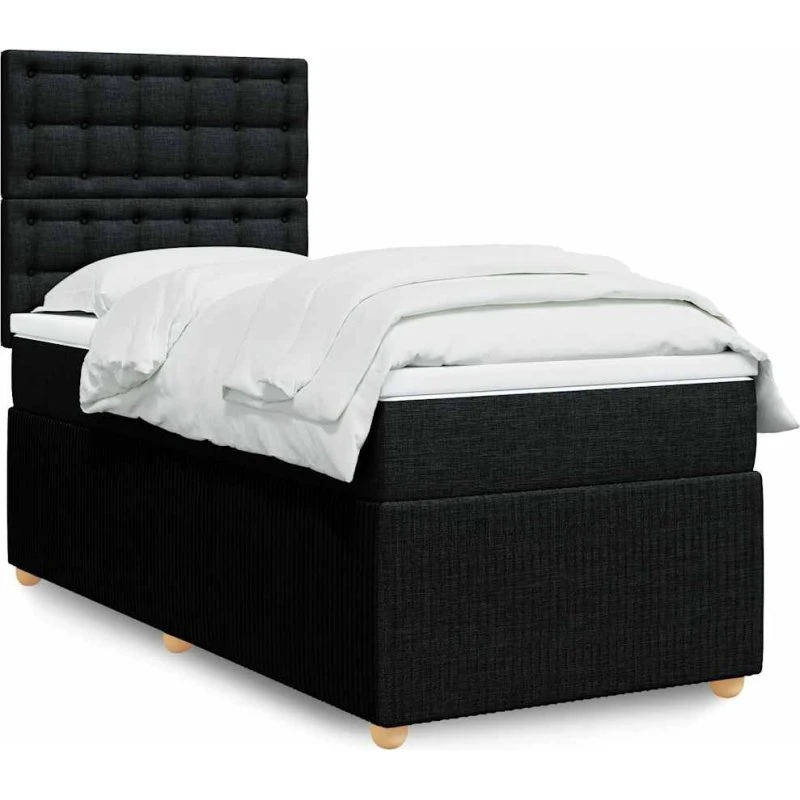 Kontinentalseng 100x200 cm med pocketmadras, sort stof