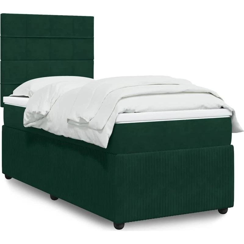 Kontinentalseng 90x190 cm i mørkegrøn fløjl med pocketmadras