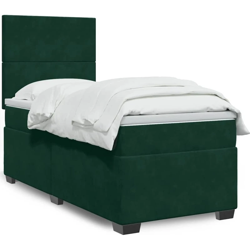 Kontinentalseng 90x200 cm i mørkegrøn fløjl med madras