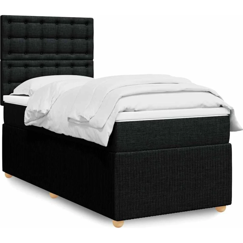 Kontinentalseng 90x190 cm i sort stof med pocketmadras