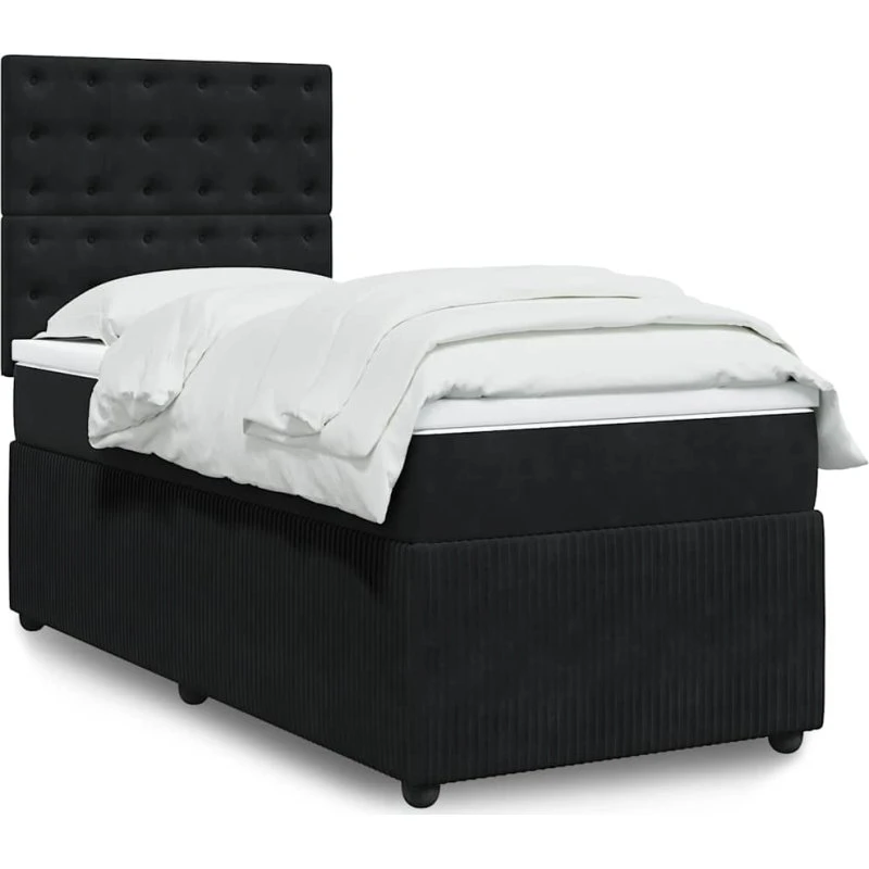Kontinentalseng 90x200 cm med pocketmadras - sort fløjl