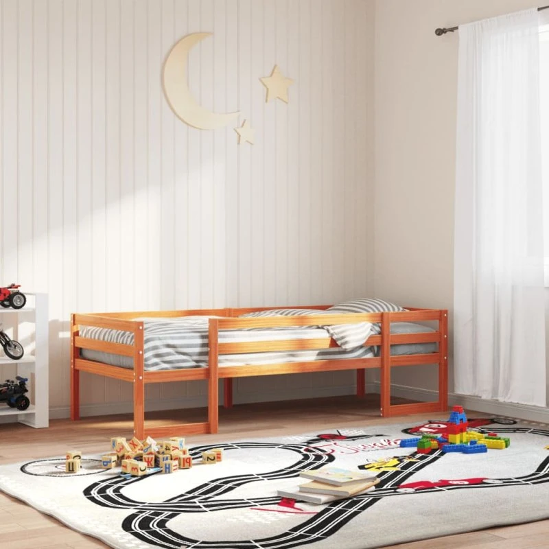 Sengeramme juniorseng 90x190 cm massivt fyrretræ gyldenbrun