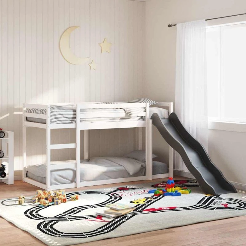 Køjeseng med rutsjebane 80x200 cm i massivt fyrretræ, hvid